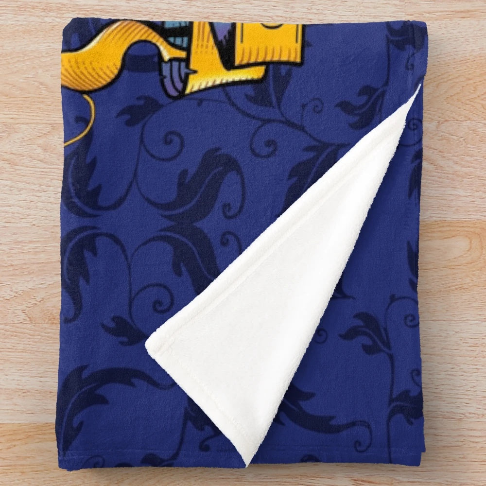 Greyhound-inspired plush blanket with a whimsical cartoon design