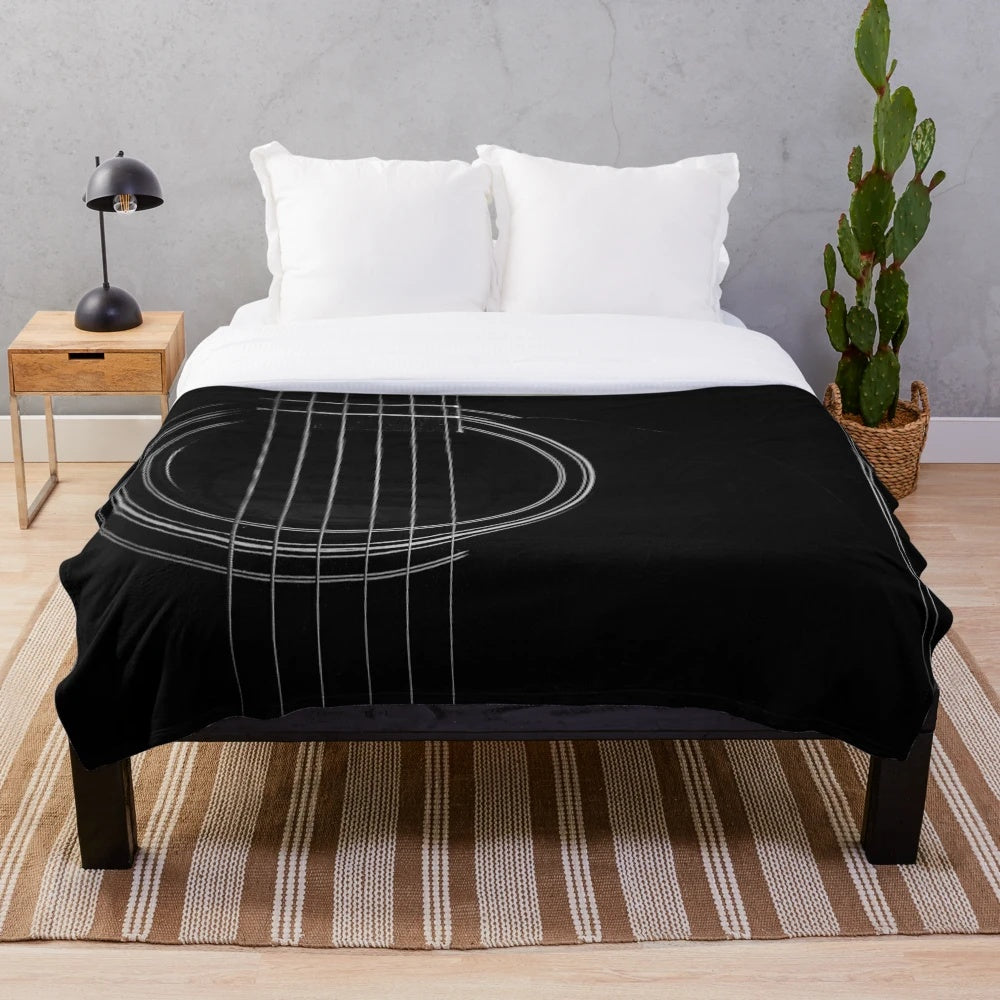 Guitar strings plush blanket in black and white