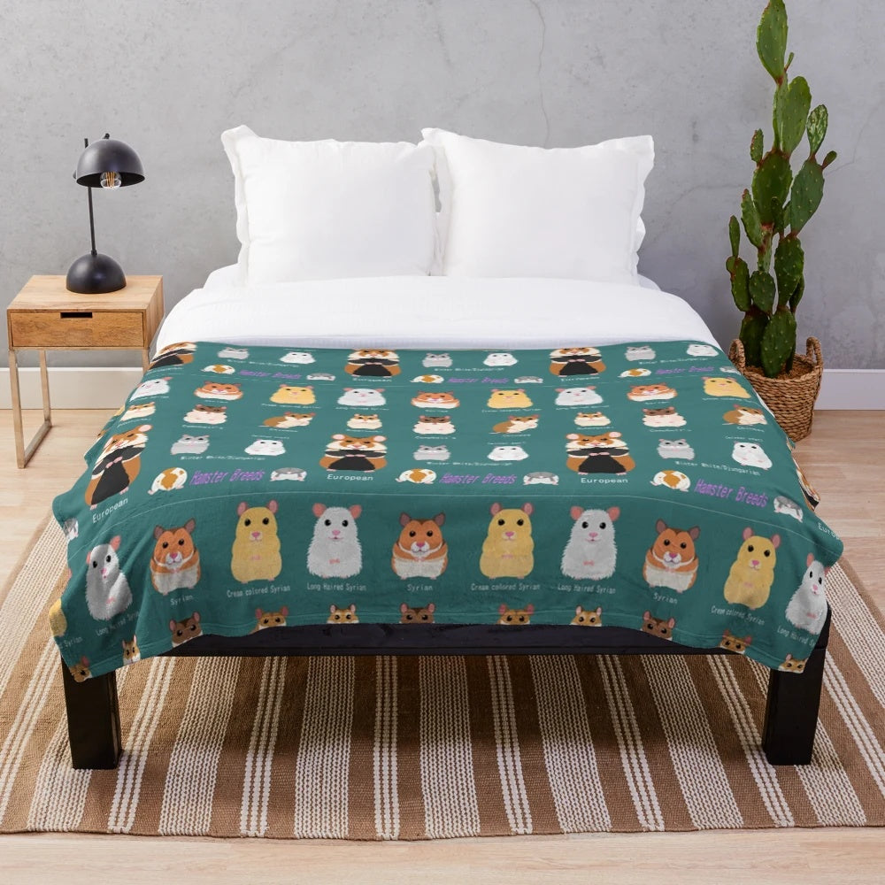 Soft and cuddly plush blanket featuring a Syrian hamster design