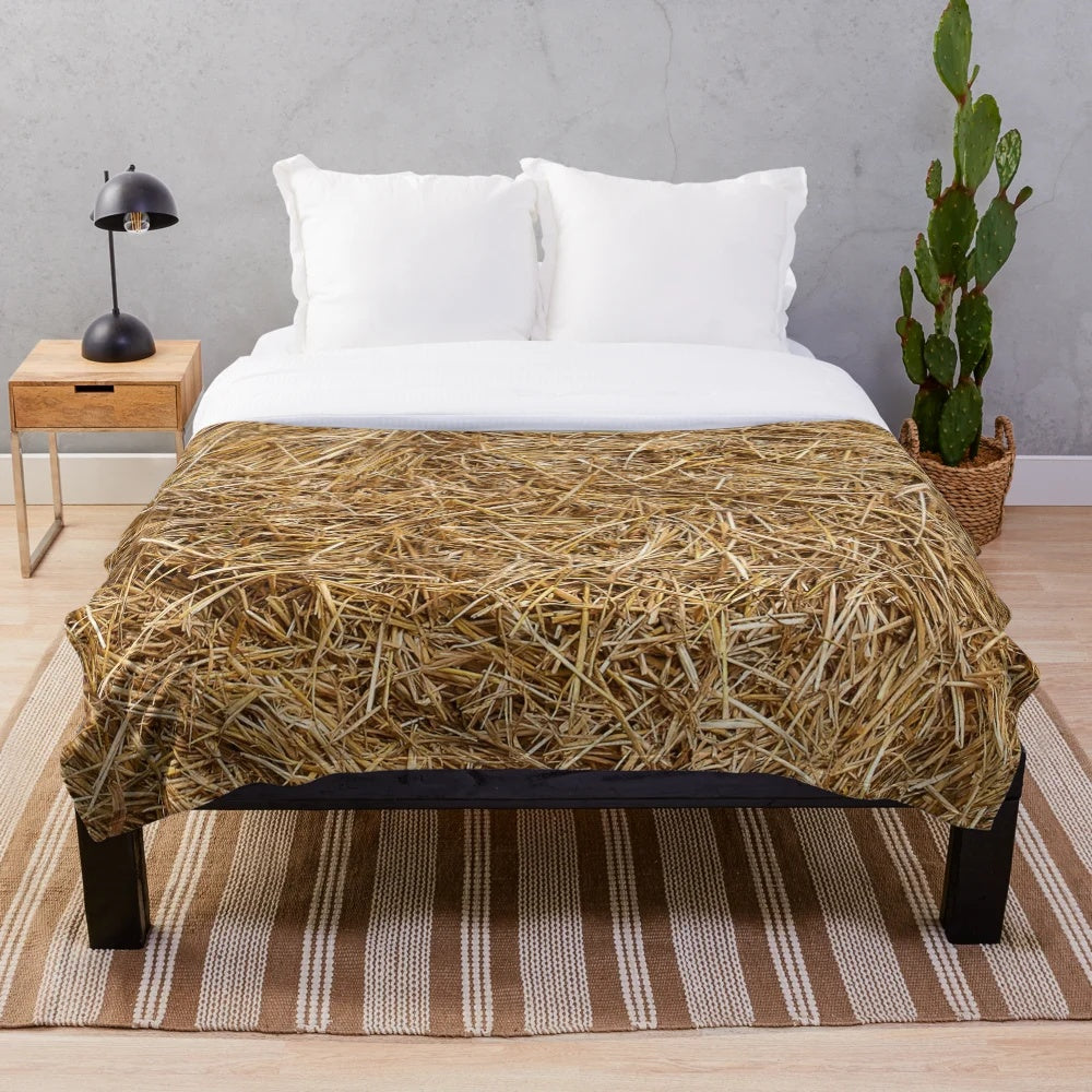 Soft and natural hay straw plush blanket for farmhouse style