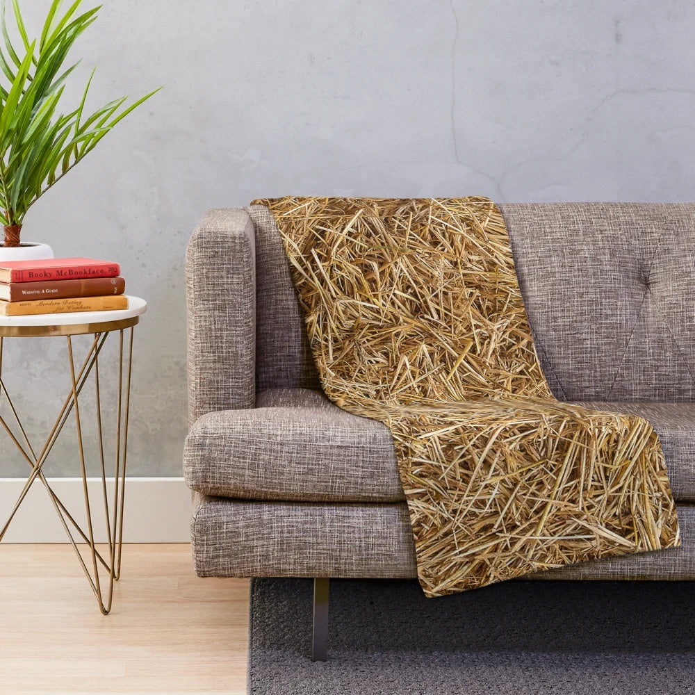 Soft and natural hay straw plush blanket for farmhouse style