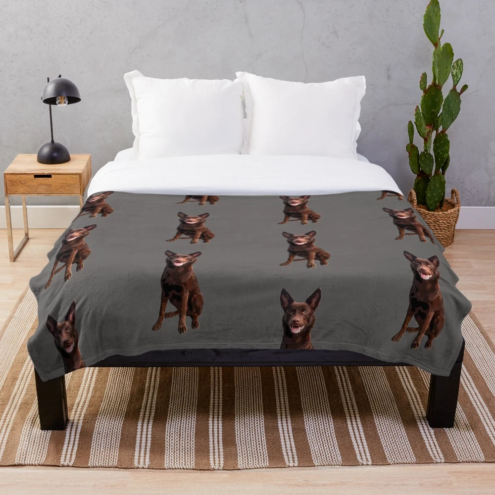 Kelpie dog plush blanket with retro Australian shepherd-inspired design
