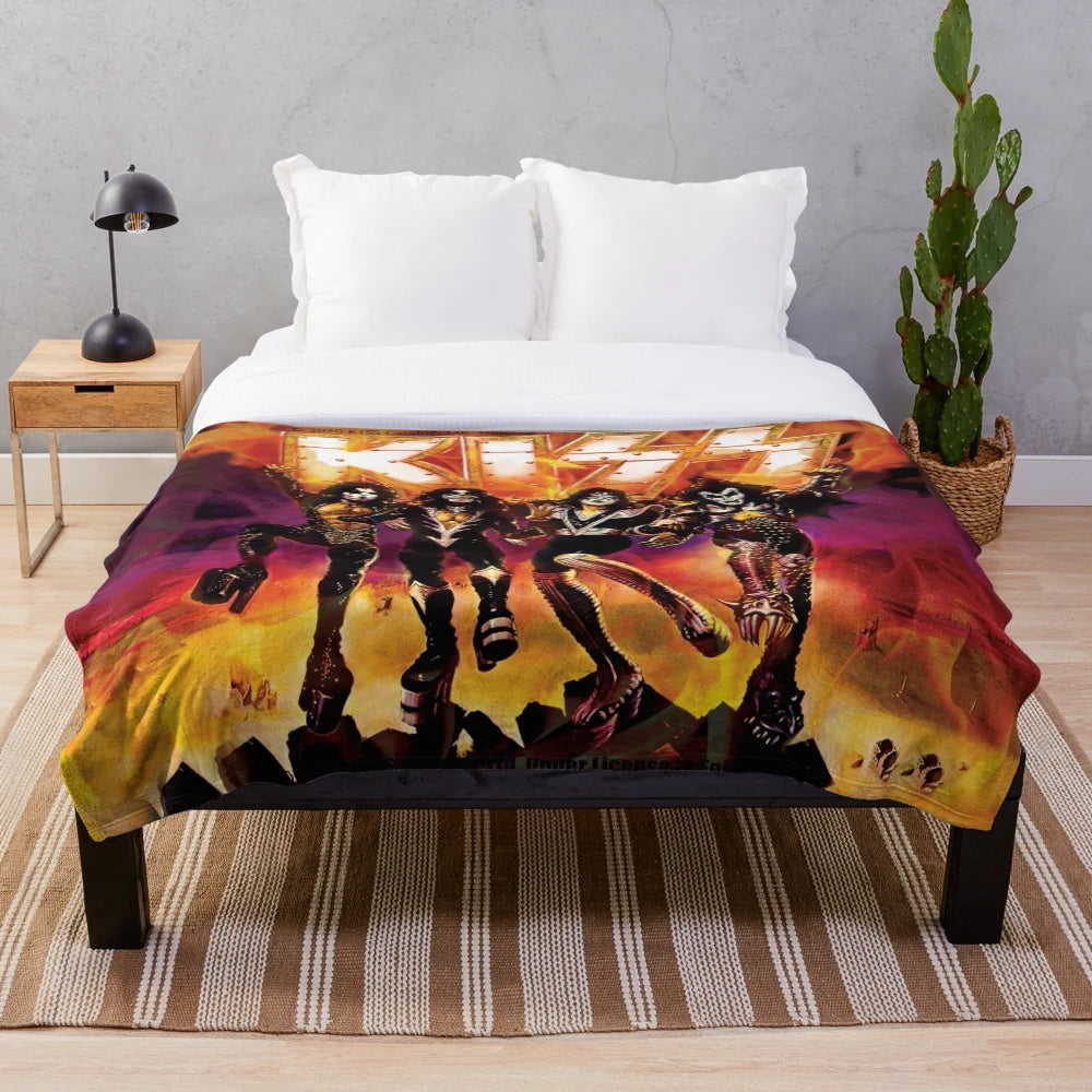 Soft and comfortable plush blanket featuring the iconic KISS band logo and artwork