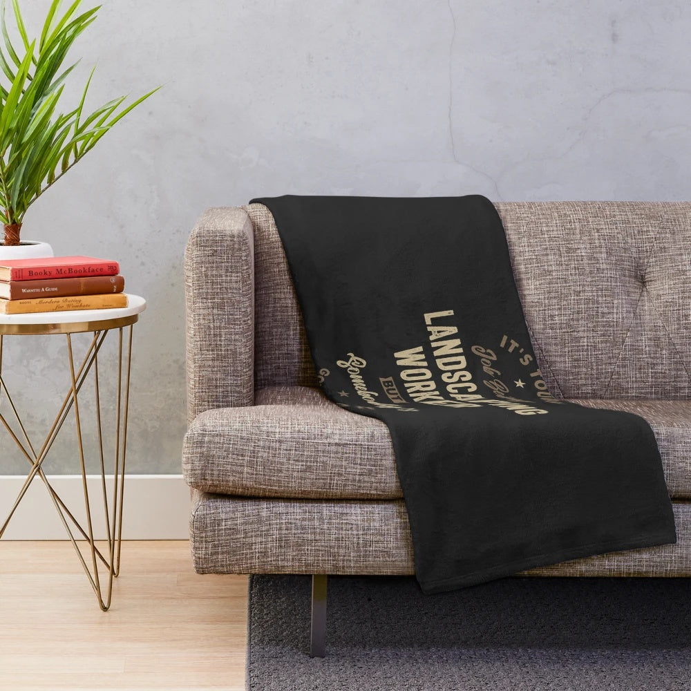 Landscaping worker plush blanket with typography design