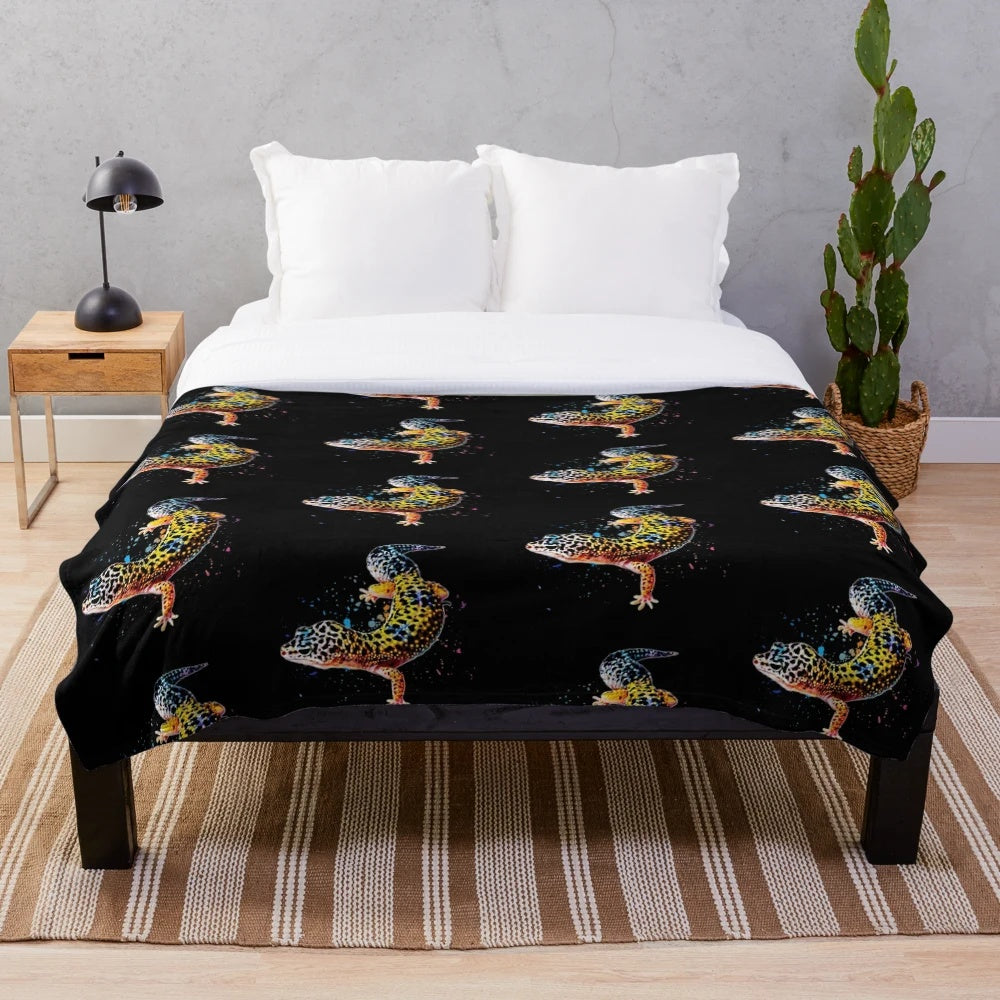 Leopard Gecko Plush Watercolor Blanket