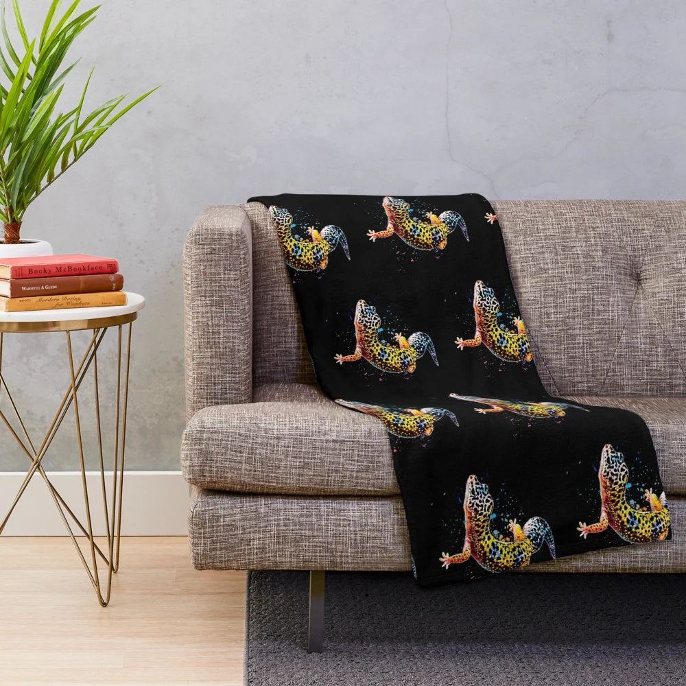 Leopard Gecko Plush Watercolor Blanket