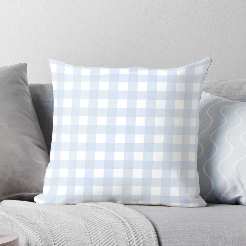 Light blue and white gingham pattern throw pillow