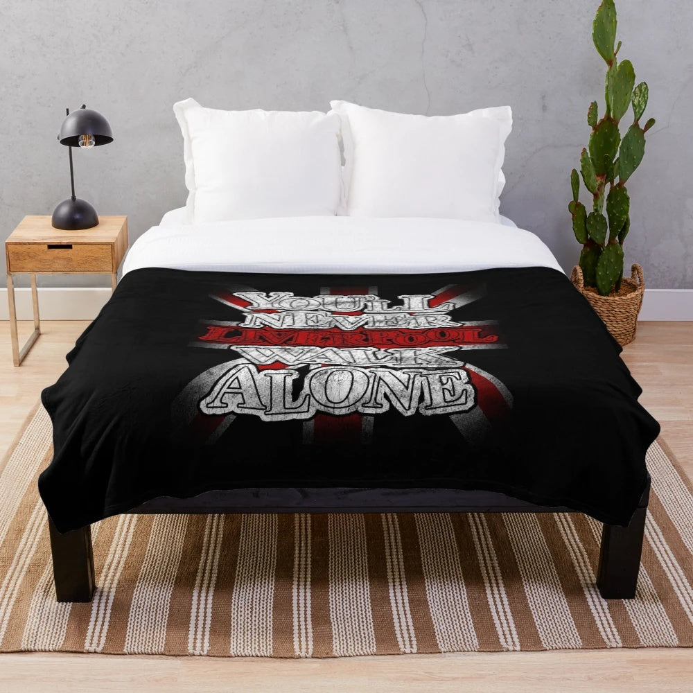 Liverpool Plush Blanket featuring the iconic "You'll Never Walk Alone" slogan