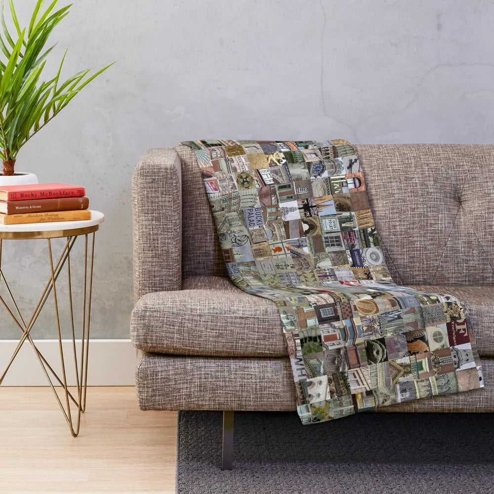 London, England plush blanket featuring iconic landmarks like Big Ben