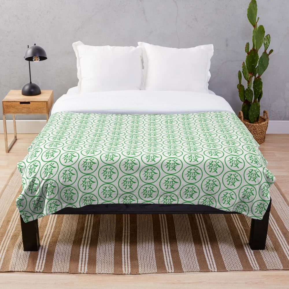 Soft and Plush Mahjong Themed Blanket with Lucky Symbols
