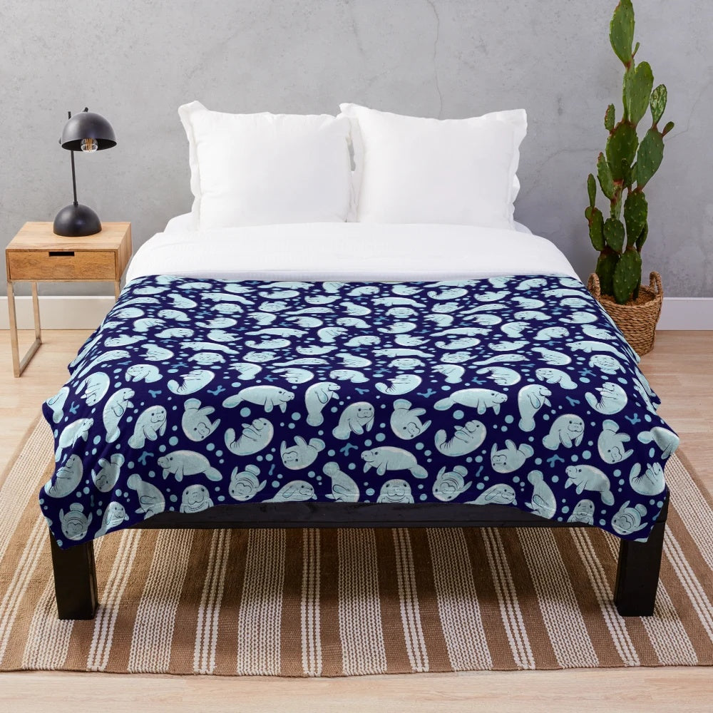 Soft and Cuddly Manatee Plush Blanket with Soothing Underwater Blue Pattern