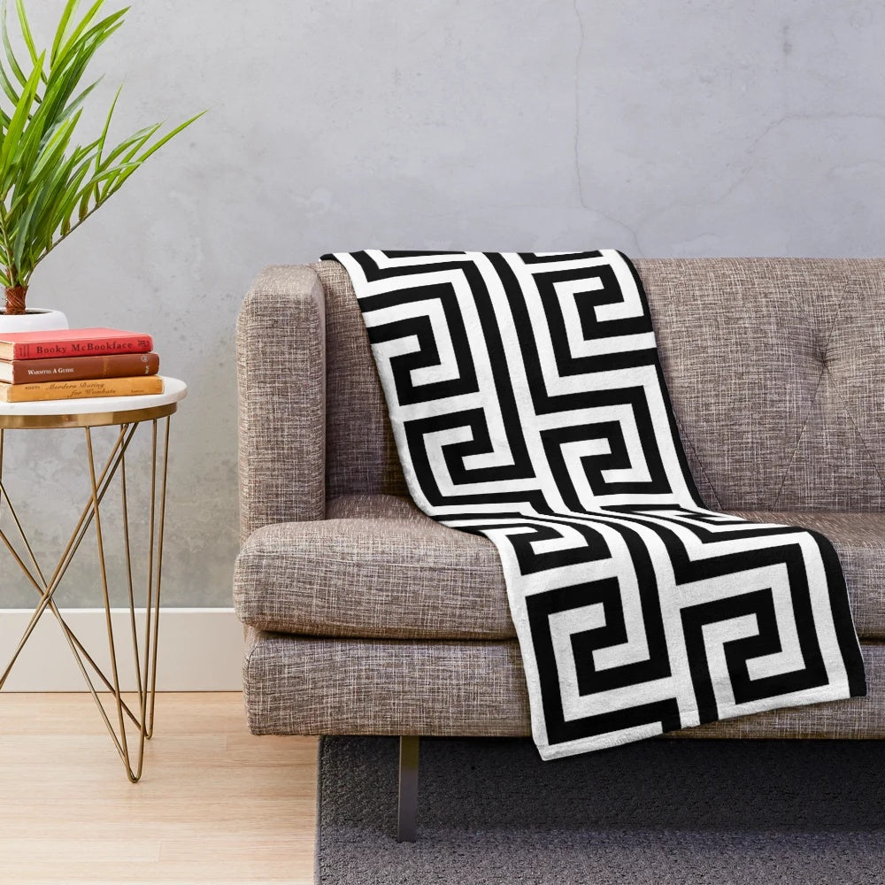 Ancient Greek meander pattern plush blanket