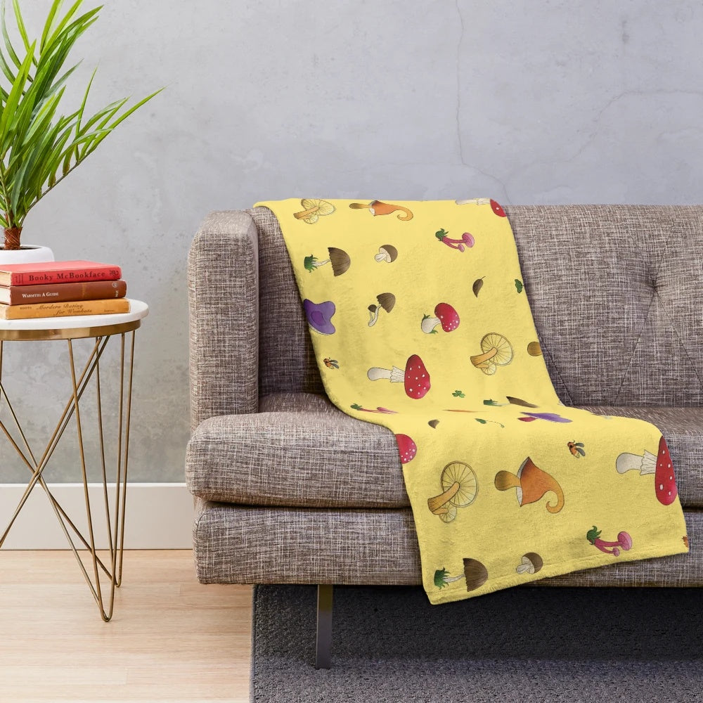 Soft, plush mushroom patterned blanket for cozy fall and winter home decor