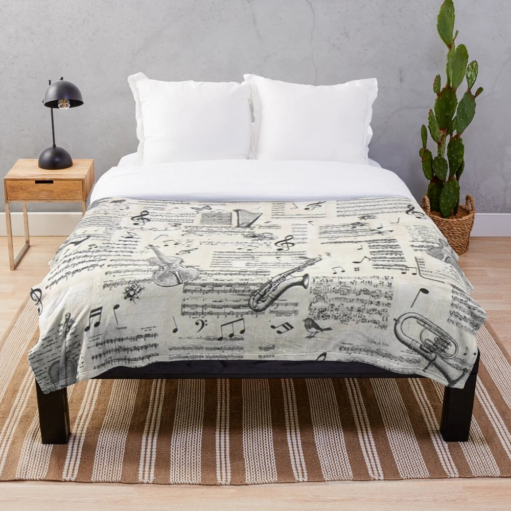 Music sheet patterned plush blanket for music fans and musicians