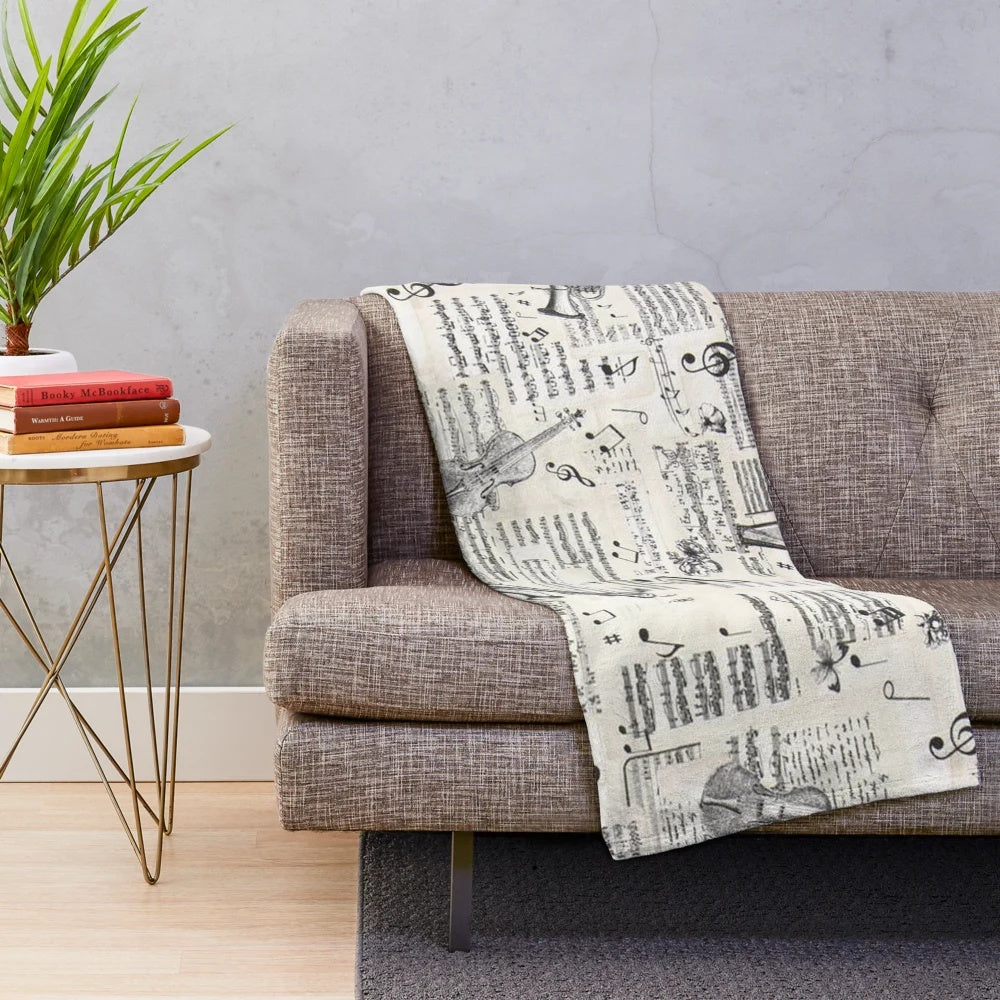Music sheet patterned plush blanket for music fans and musicians