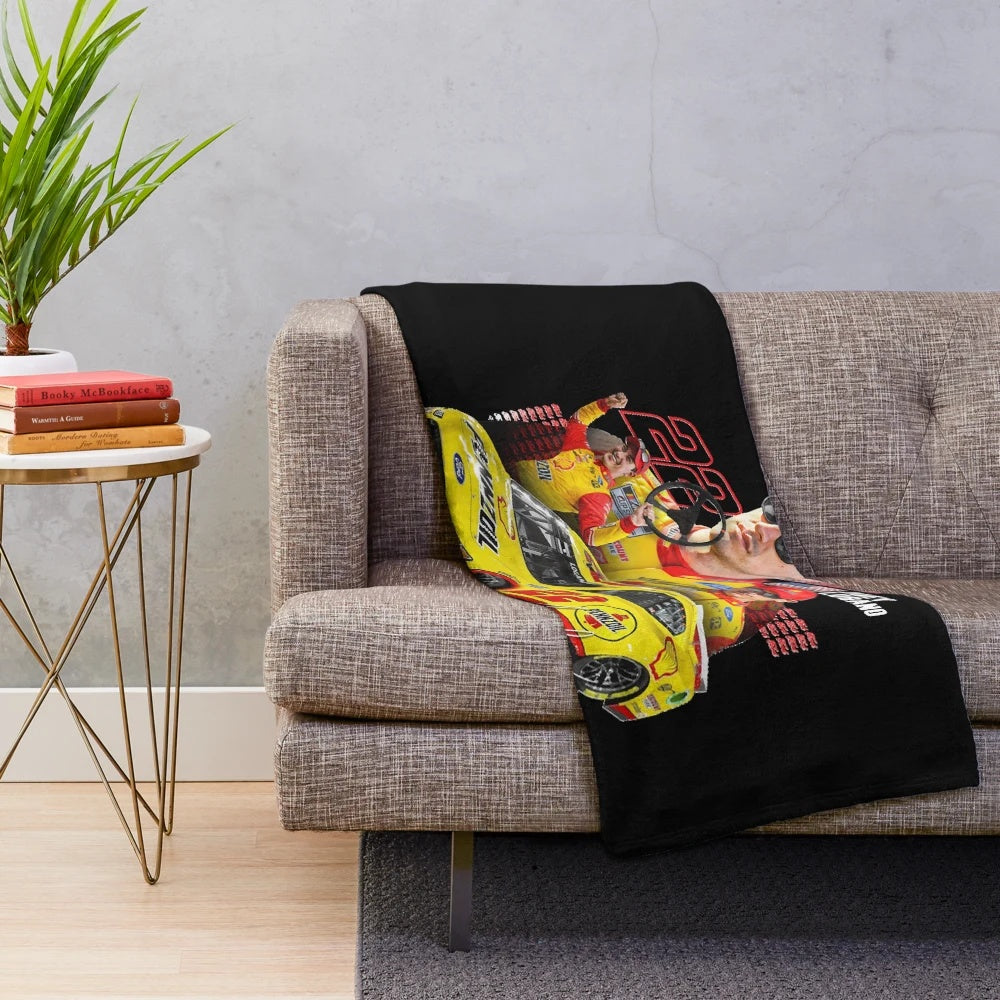 Plush blanket showcasing NASCAR driver Joey Logano's Next Gen Mustang