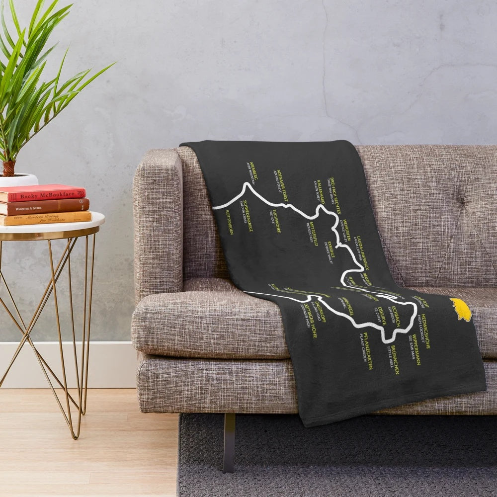 Nurburgring-inspired plush blanket for motorsports enthusiasts