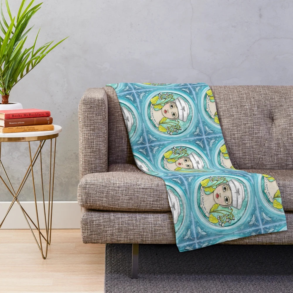 Nurse plush blanket with caduceus and lotus design