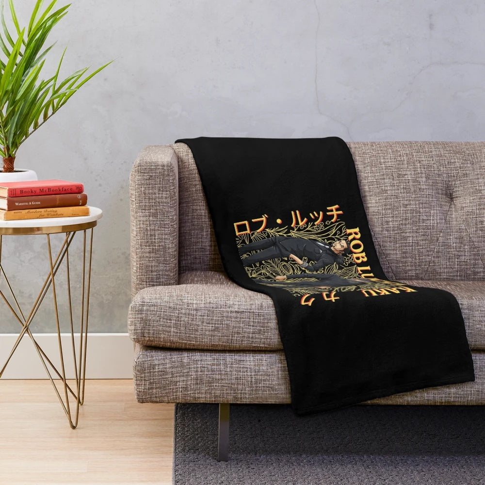 One Piece inspired plush blanket with Lucci and Kaku characters