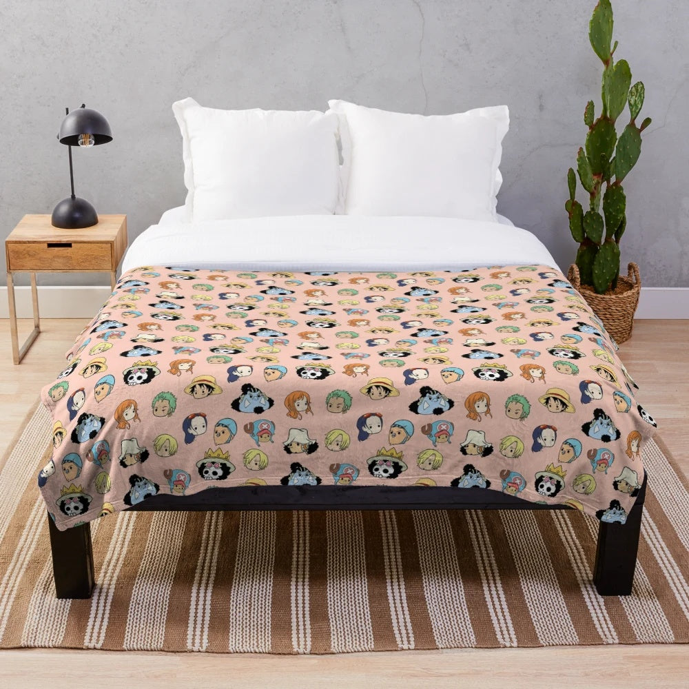 Soft and cozy One Piece themed plush blanket featuring the Straw Hat Crew