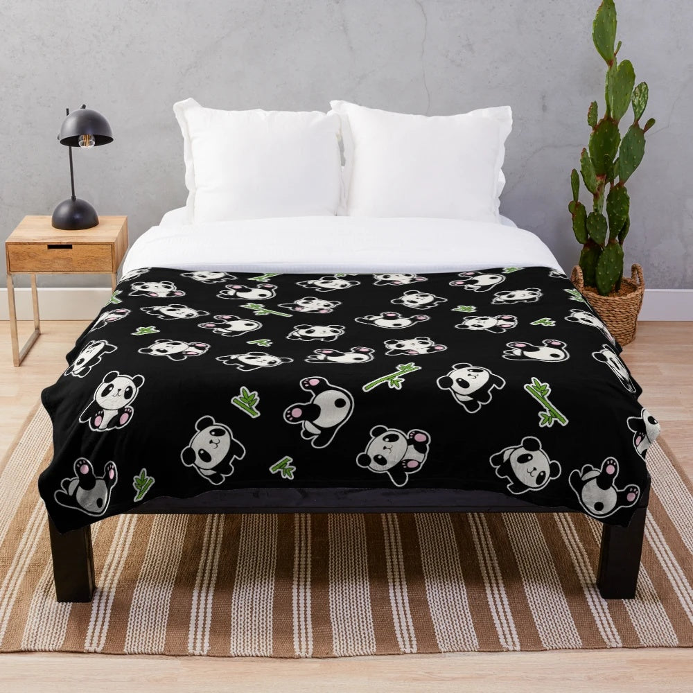 Panda pattern plush blanket with a cute, nature-inspired design