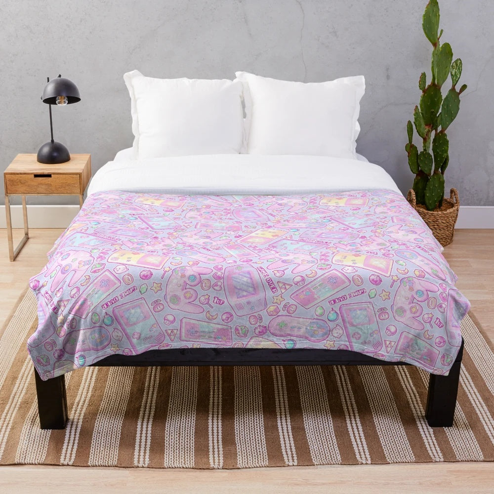 Soft and Cozy Plush Blanket with Pastel Nintendo Inspired Design