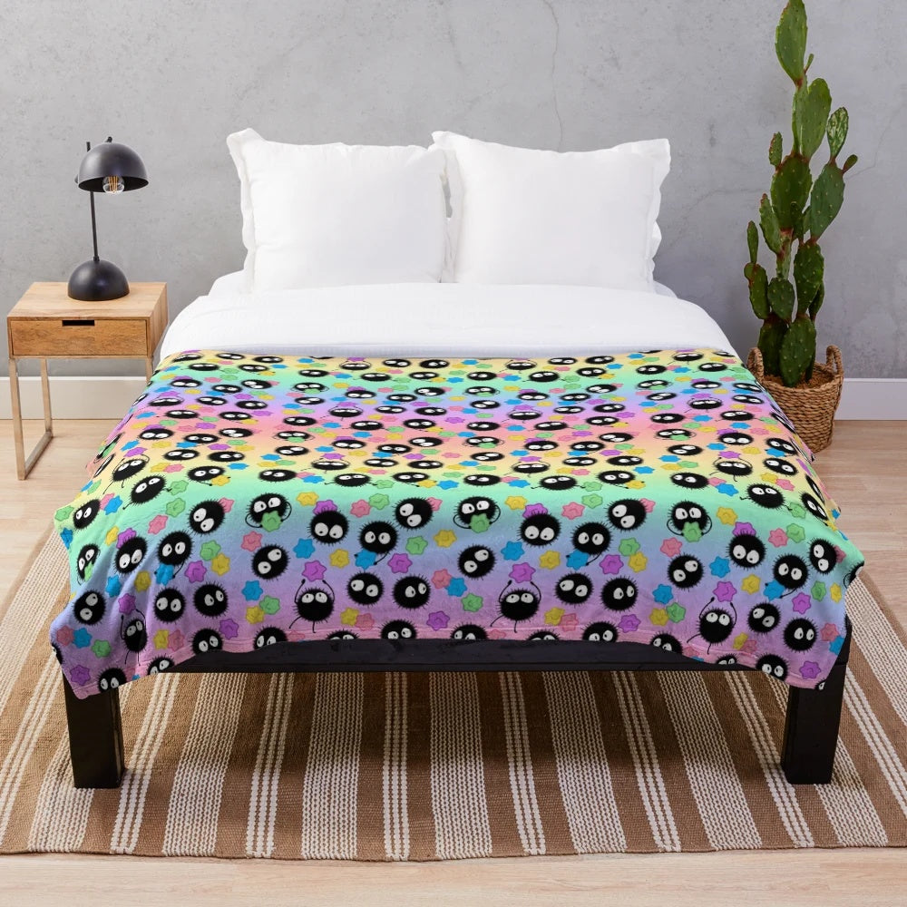 Pastel rainbow anime-inspired plush blanket