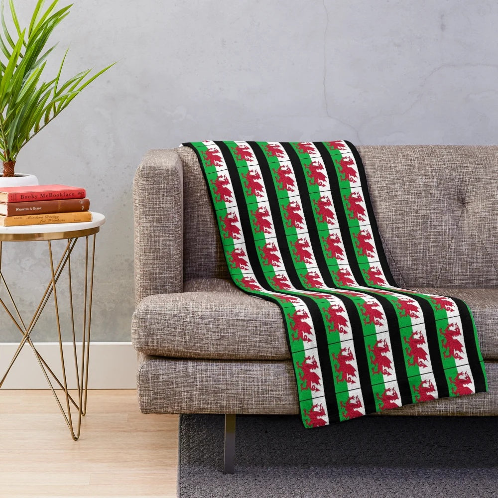 Wales National Flag Plush Blanket with Welsh Dragon and Cymru Design