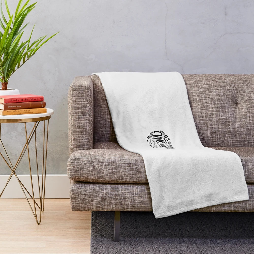 Cozy plush blanket with "Best Mom" text and graphic design