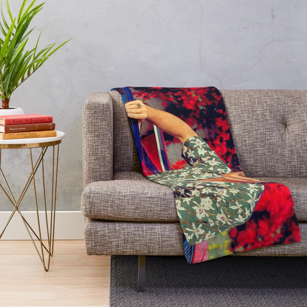 Plush blanket with vintage pop art design featuring Tom Selleck in his iconic Magnum P.I. role
