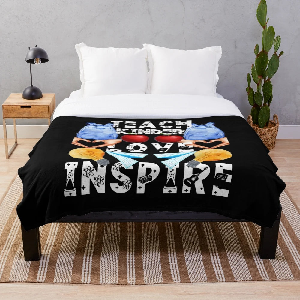 Plush blanket with inspirational teaching-themed design
