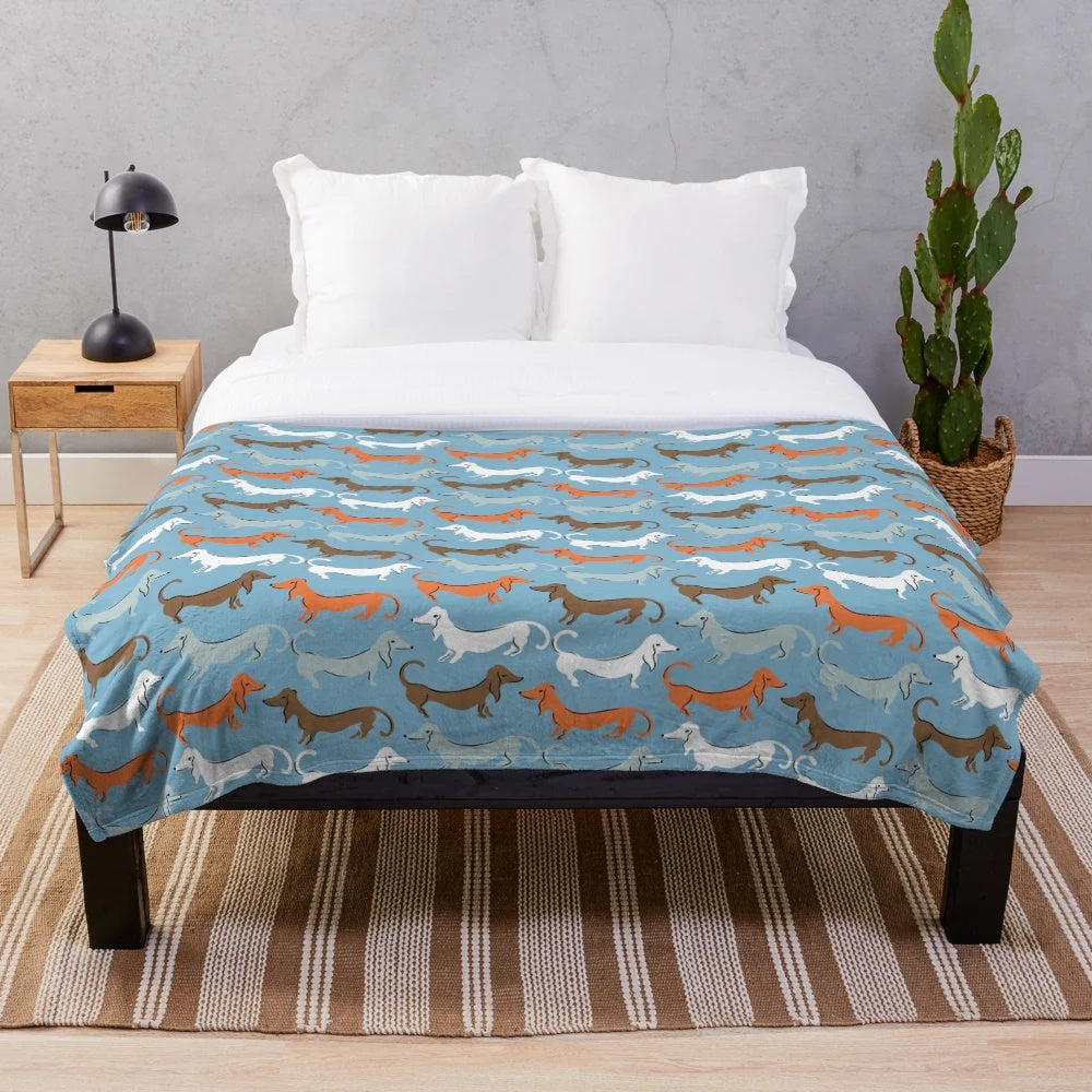 Cozy plush blanket featuring dachshund/wiener dog design for Hannibal, Nigel, and Charlie Countryman fans