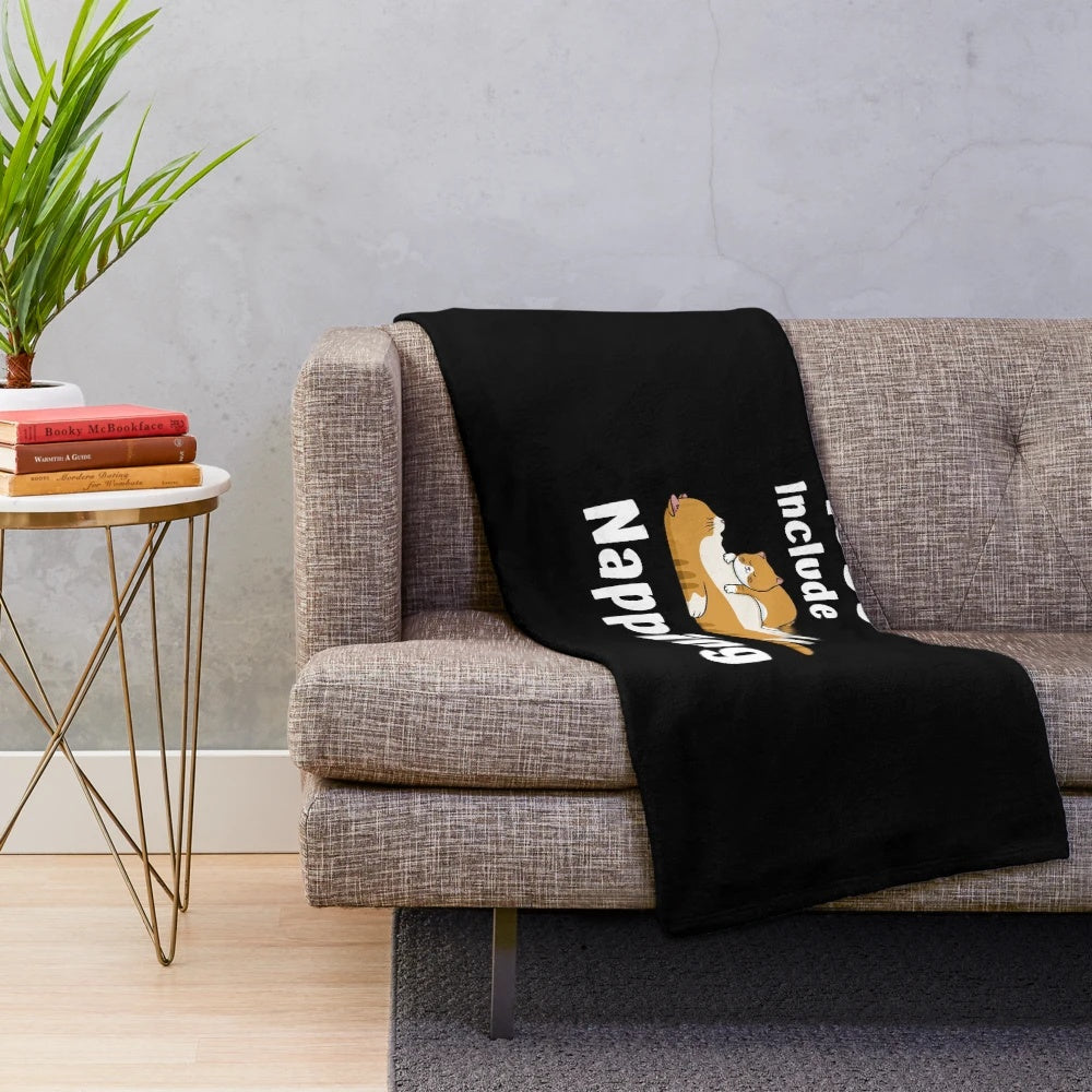 Plush blanket with "Hobbies Include Napping" design