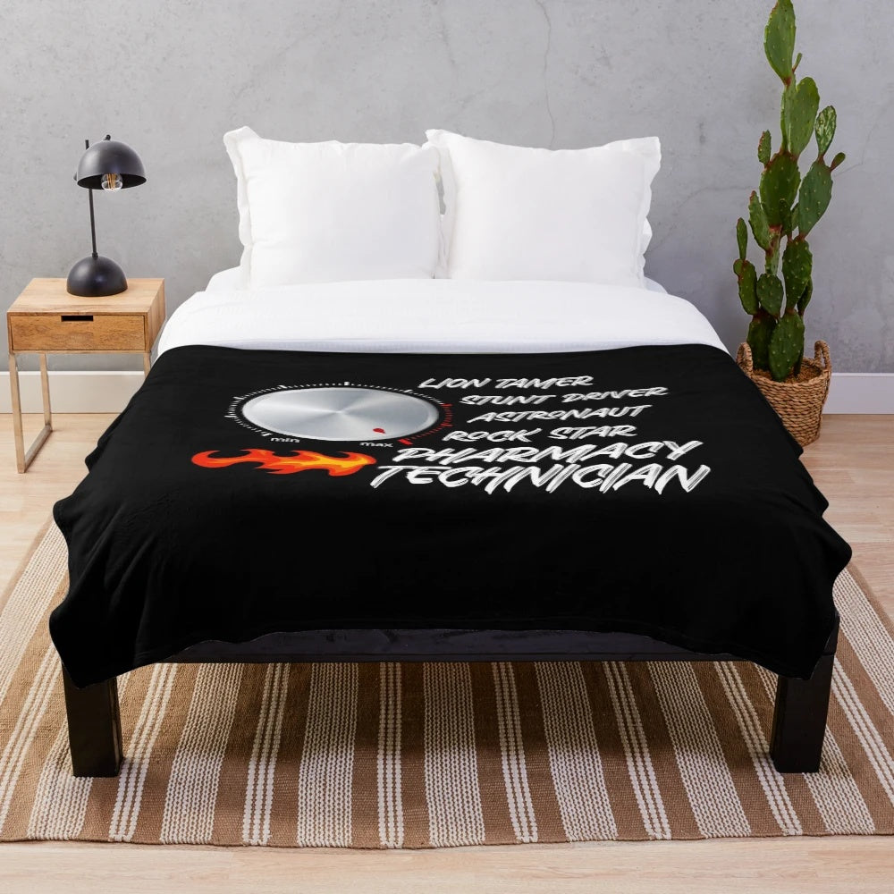 Funny and cool plush blanket for pharmacy technicians featuring a graphic design