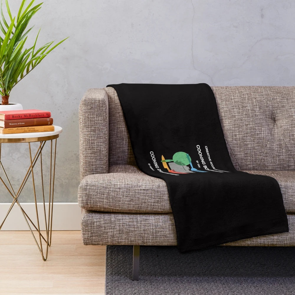 Plush blanket with an accountant and cooking-themed design