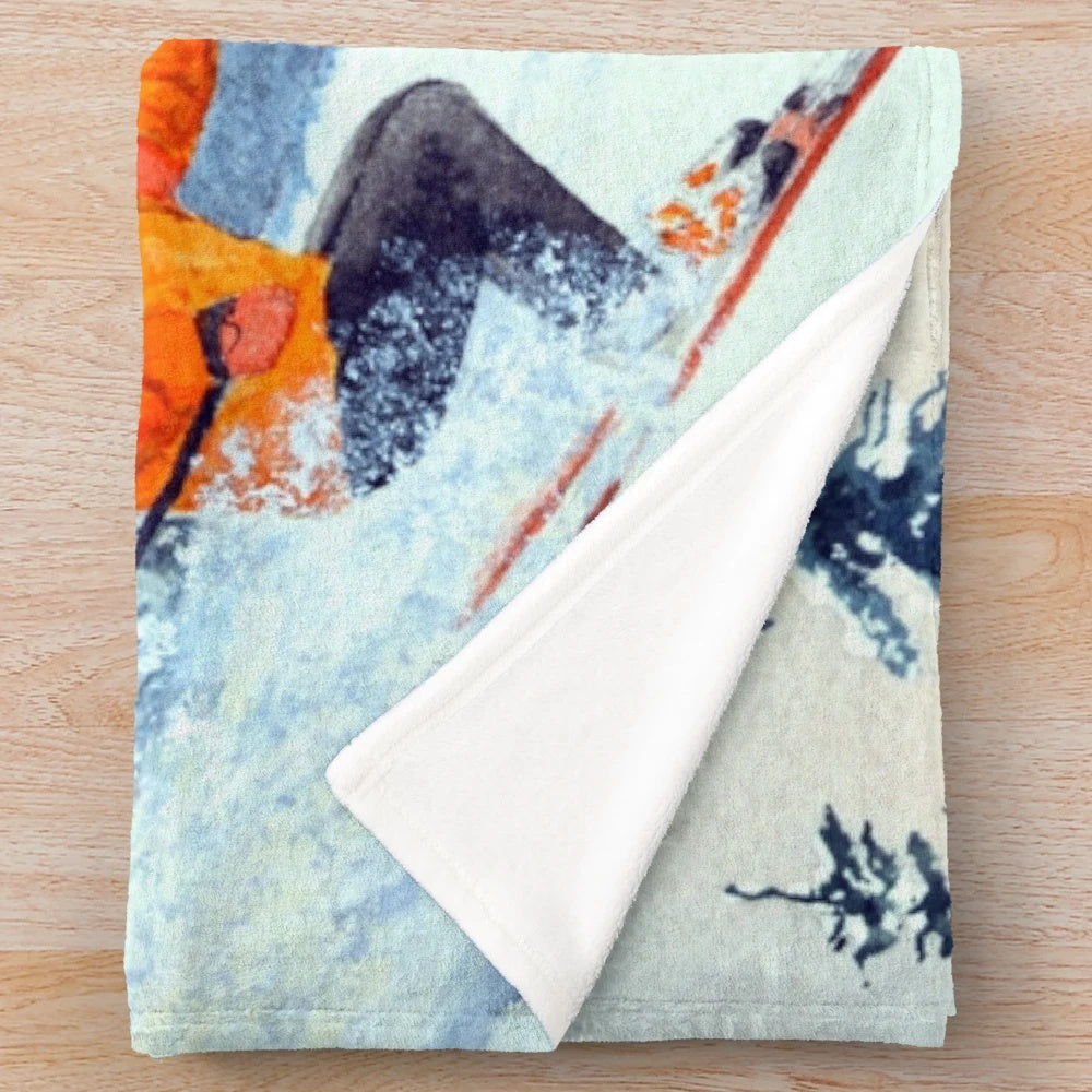 Plush blanket with "Live to Ski to Live" design