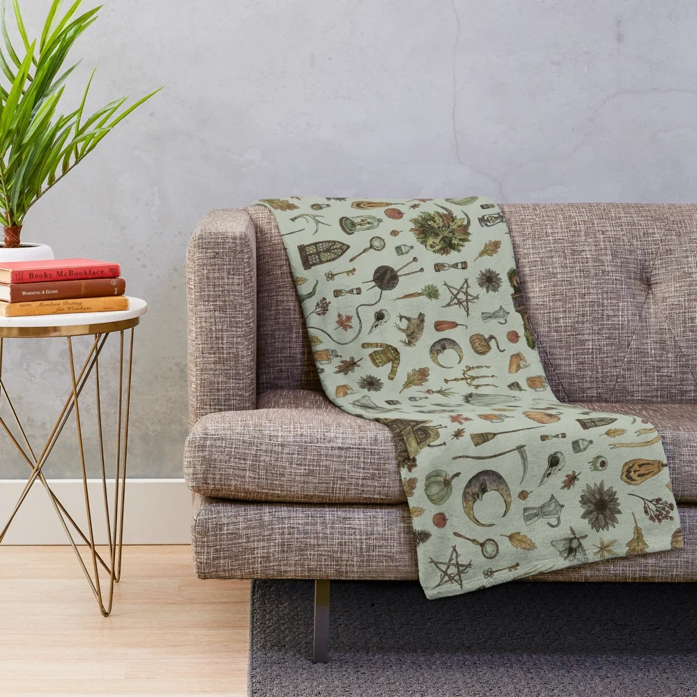 Cozy plush blanket with witchy, gothic, and occult nature-inspired design