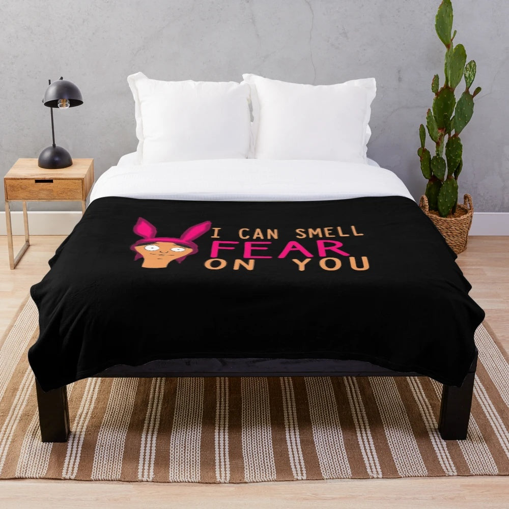 Plush blanket with Bobs Burgers inspired "I Can Smell Fear" quote