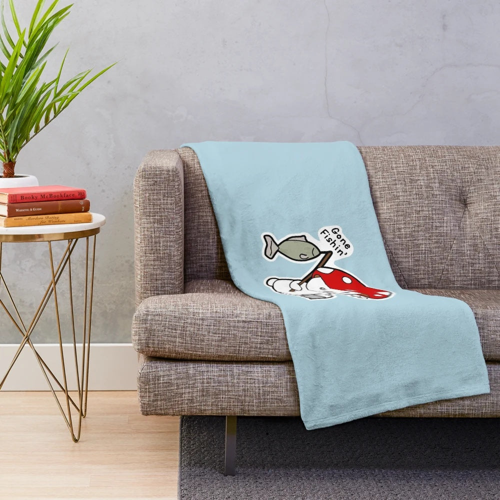 Plush blanket with cute fishing and cottage core design