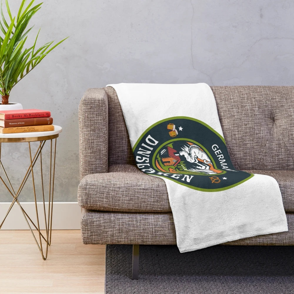 Soft and Warm Plush Blanket Featuring a Stylized Emblem from Dinslaken, Germany