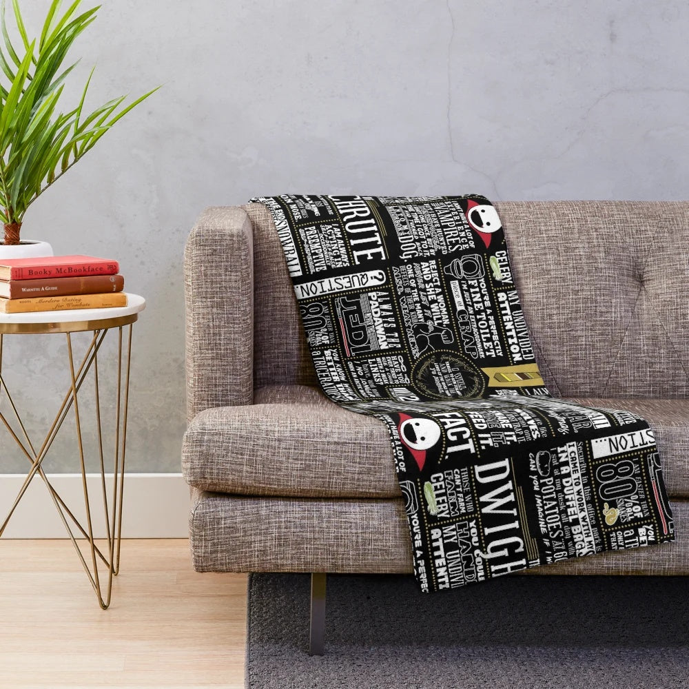 Plush blanket with Dwight Schrute quotes from the TV show The Office