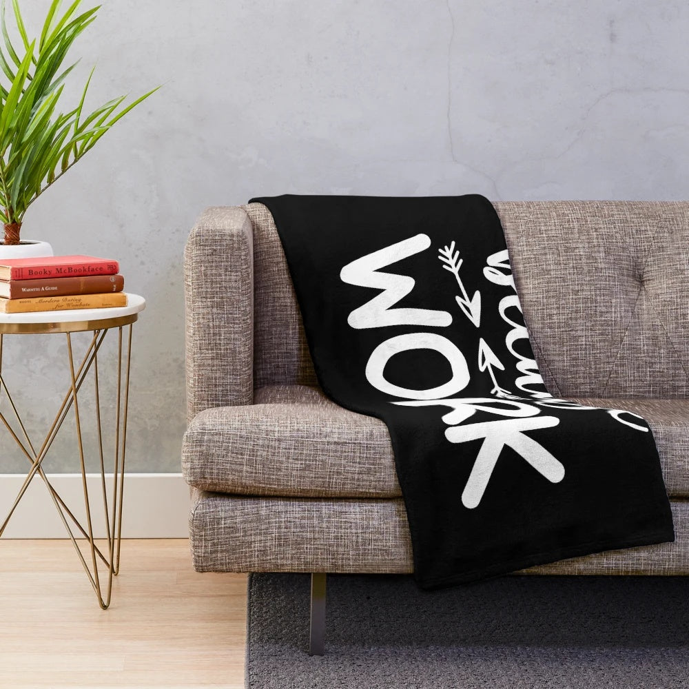 Plush blanket with a humorous work-related quote for teachers
