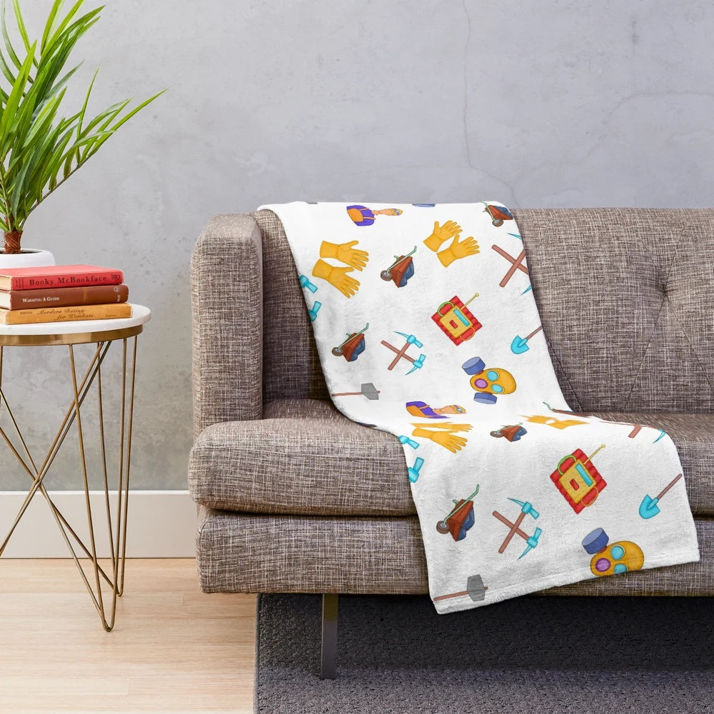 Plush blanket with coal mining pattern, perfect for construction industry workers