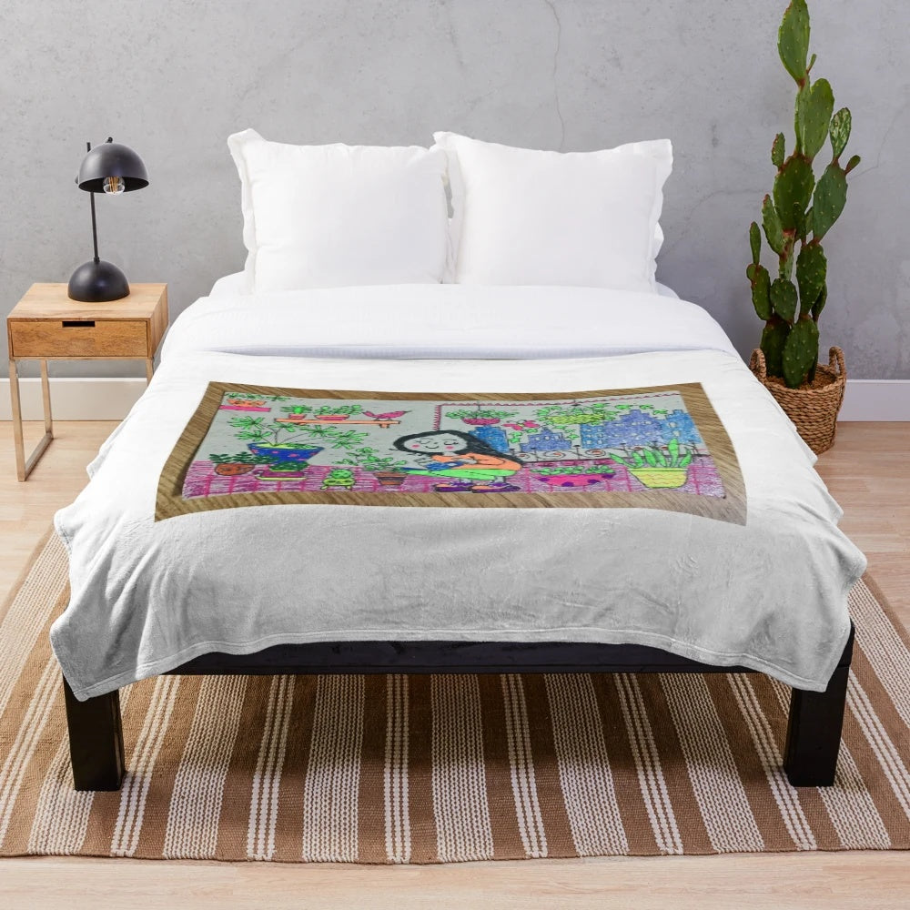 Plush blanket with floral and nature inspired patterns