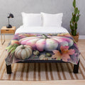 Plush blanket with watercolor painted pumpkins in pastel colors