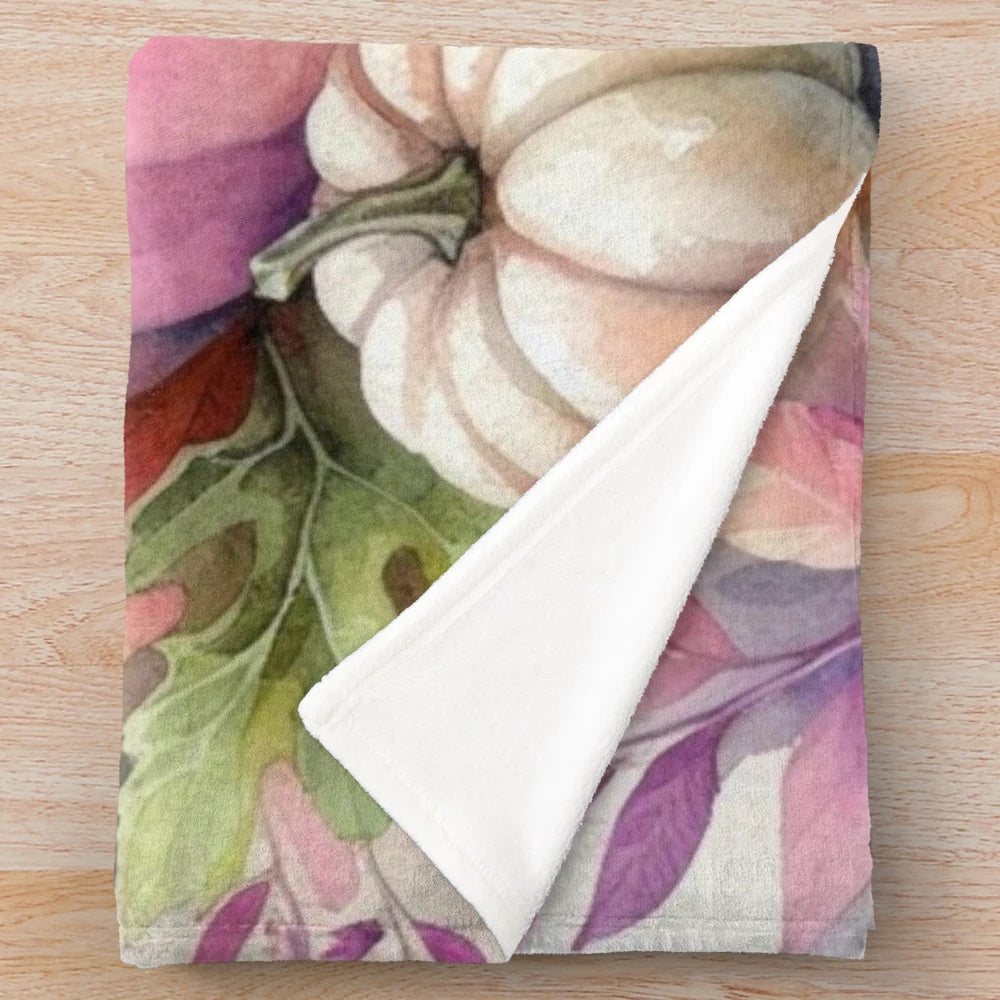 Plush blanket with watercolor painted pumpkins in pastel colors