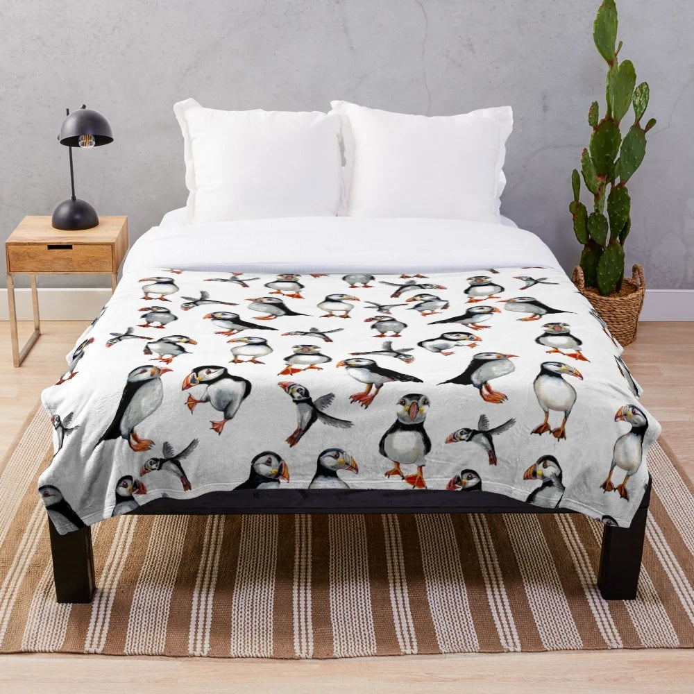 Puffin Pattern Plush Blanket