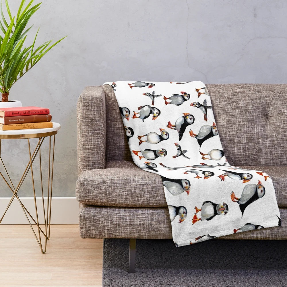 Puffin Pattern Plush Blanket
