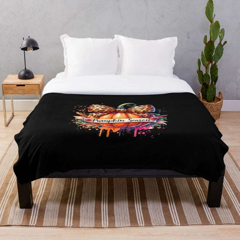 Pumpkin season plush blanket with retro fall design