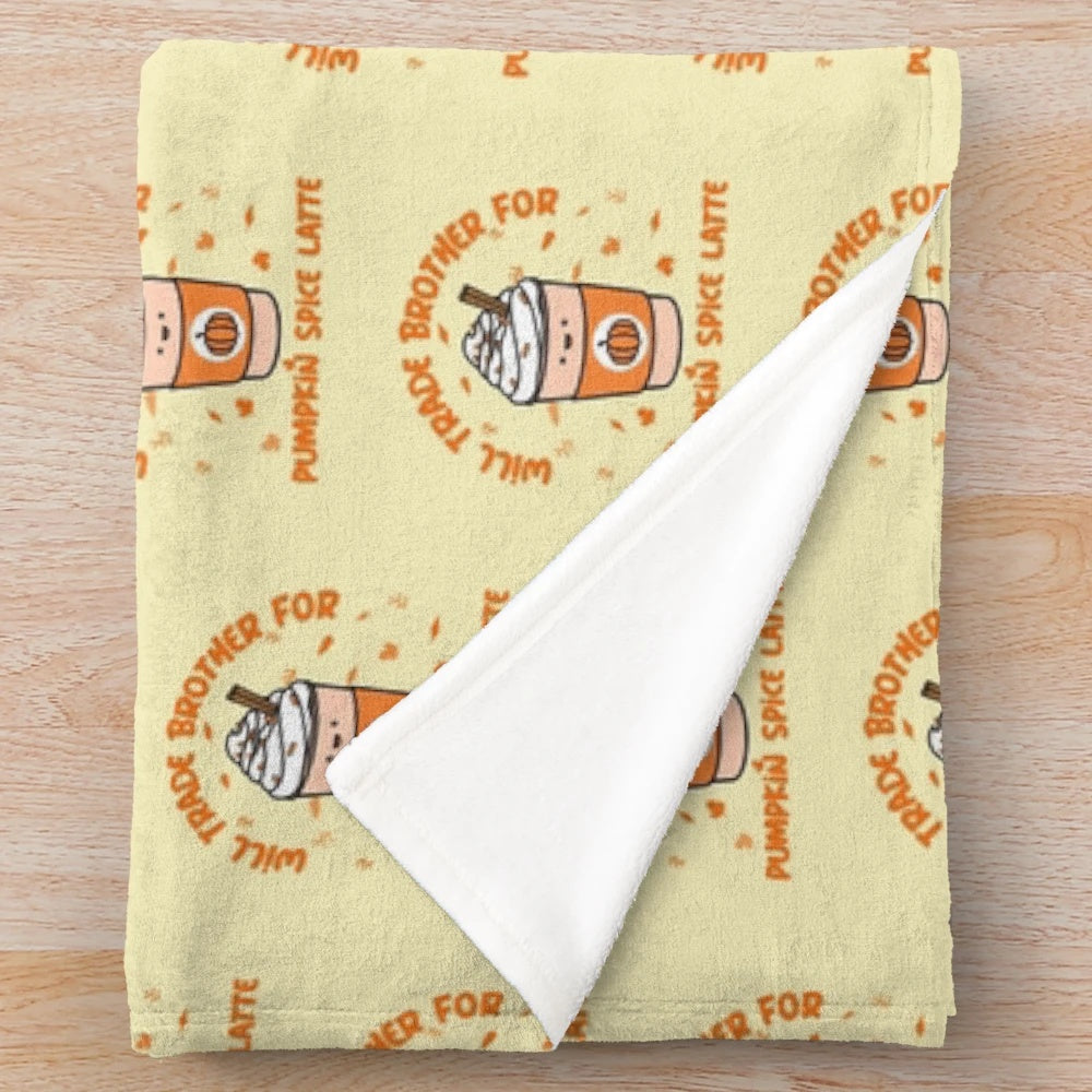 Pumpkin spice latte themed plush blanket for fall and autumn